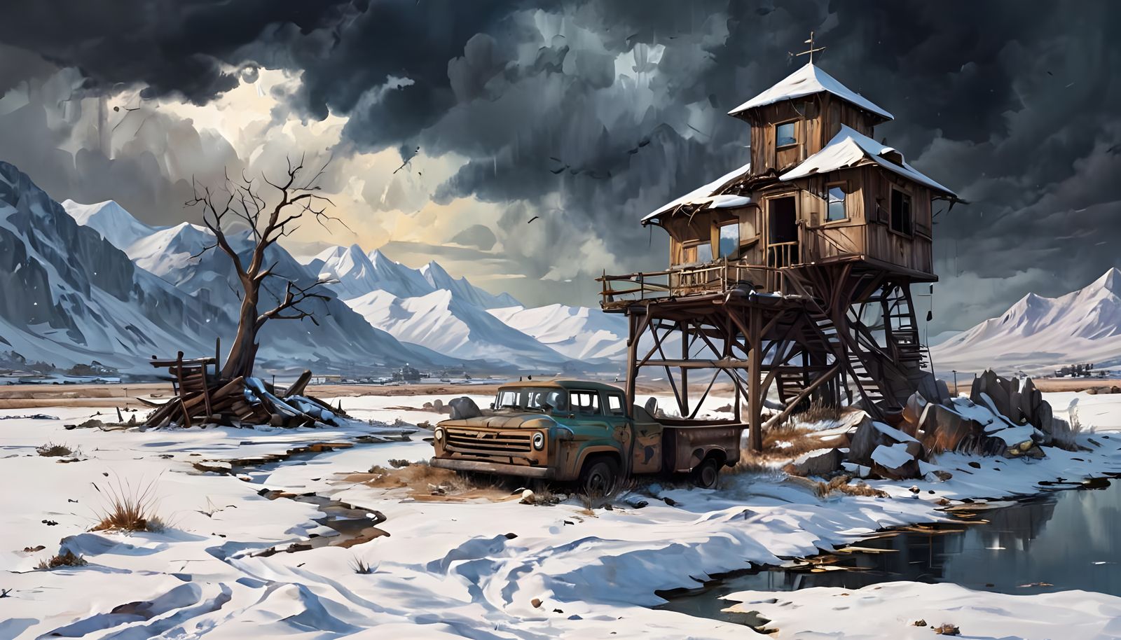 Mysterious Steampunk Tower in a Post-Apocalyptic Winter Land...