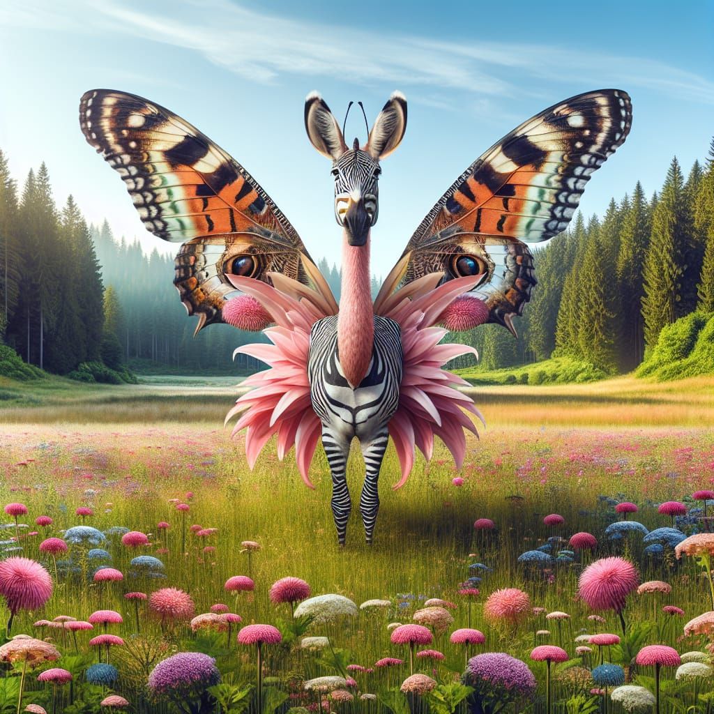 Meadow Dweller with Butterfly Wings and Flamingo Body