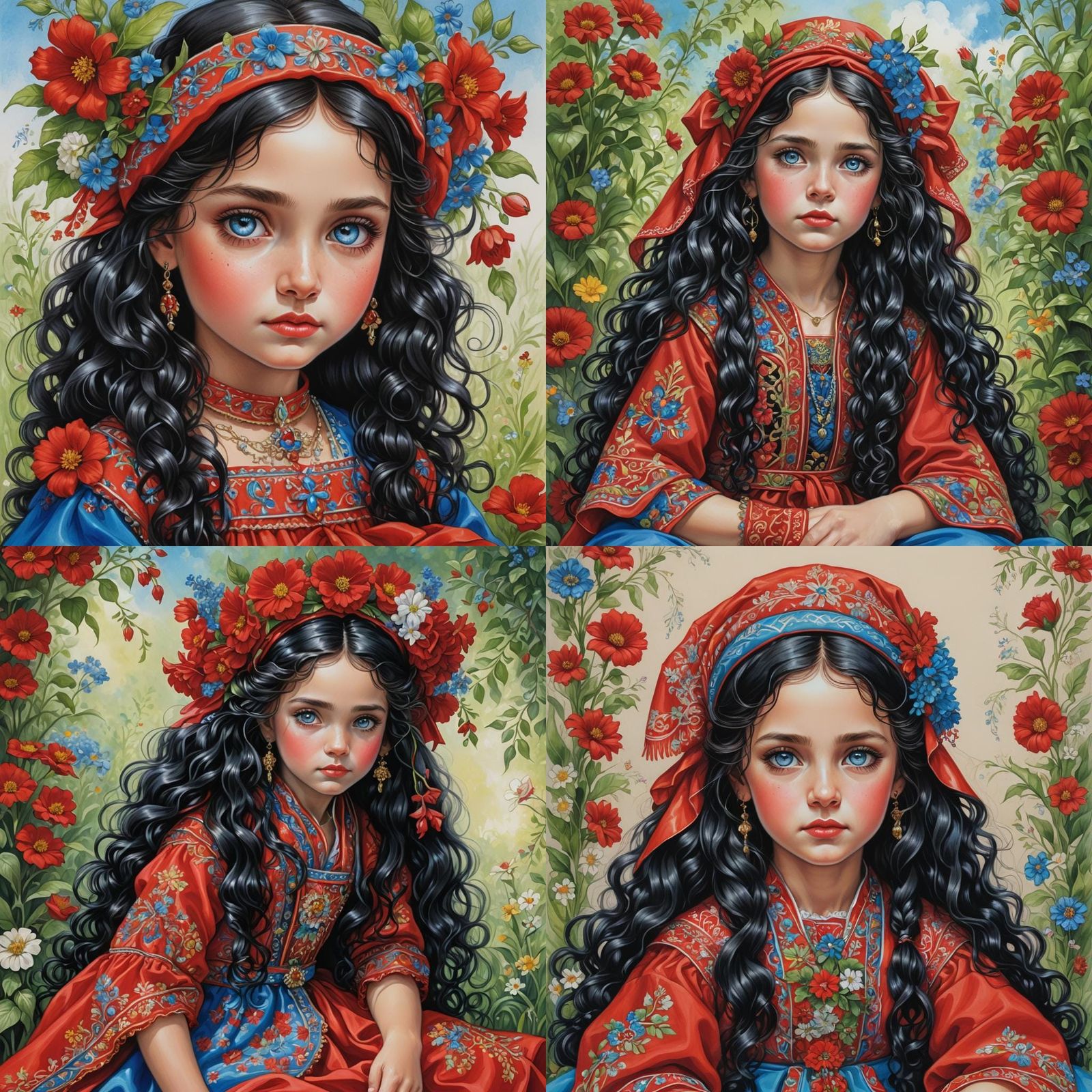 Russian Girl in National Costume, Colored Pencil Drawing