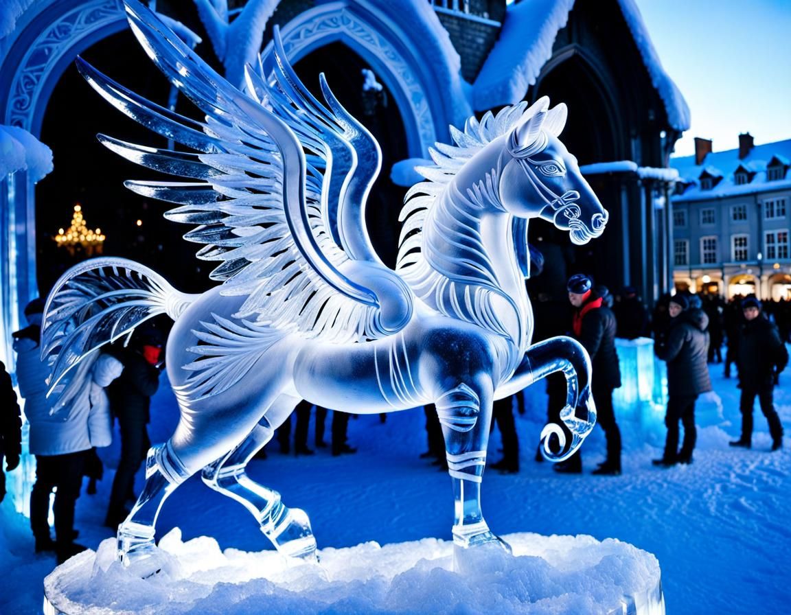 Ice Pegasus Sculpture at Winter Carnival