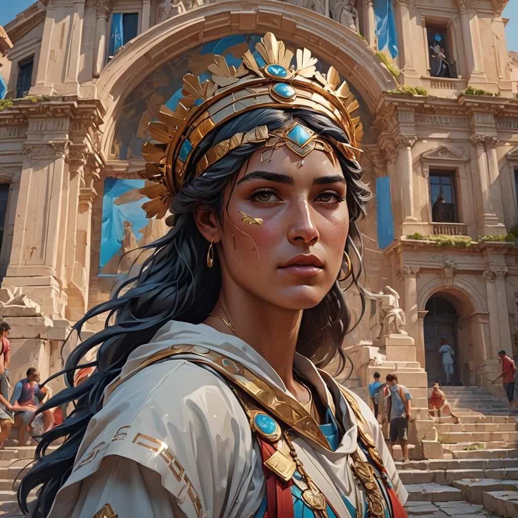 Greek Roman Girl Portrait in Art Nouveau Style