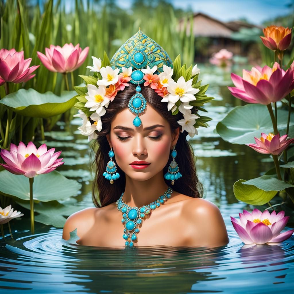 Elegant Floating Water Goddess in Indian Style