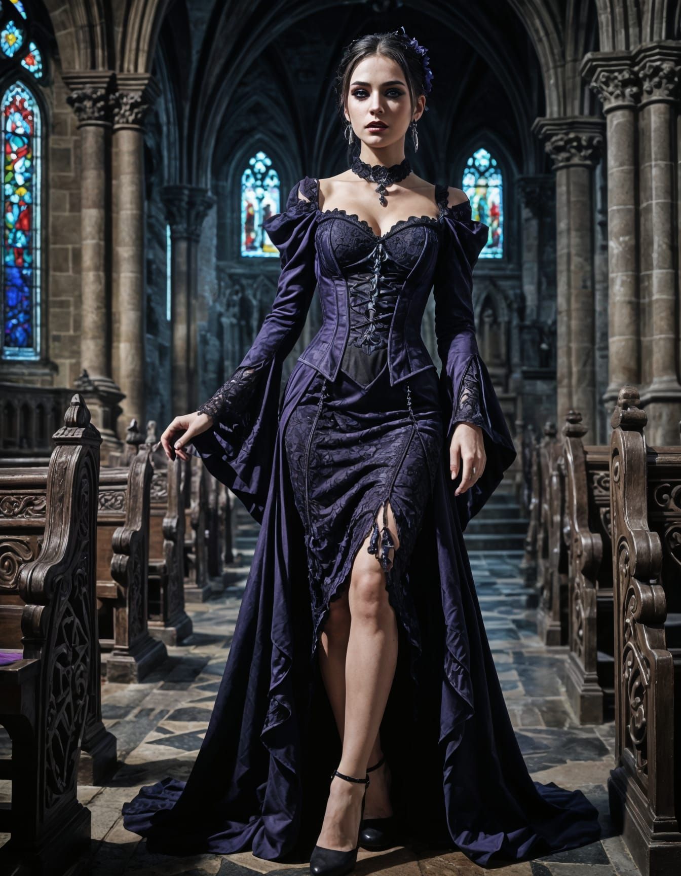 Gothic Woman in Elegant Church Attire