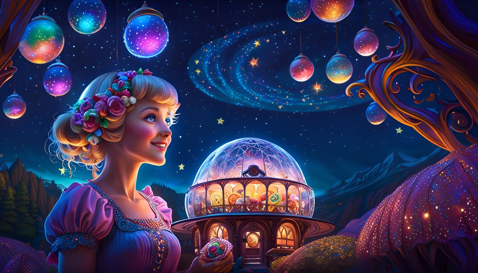 Candy Shop Dreamscape in Art Nouveau Style