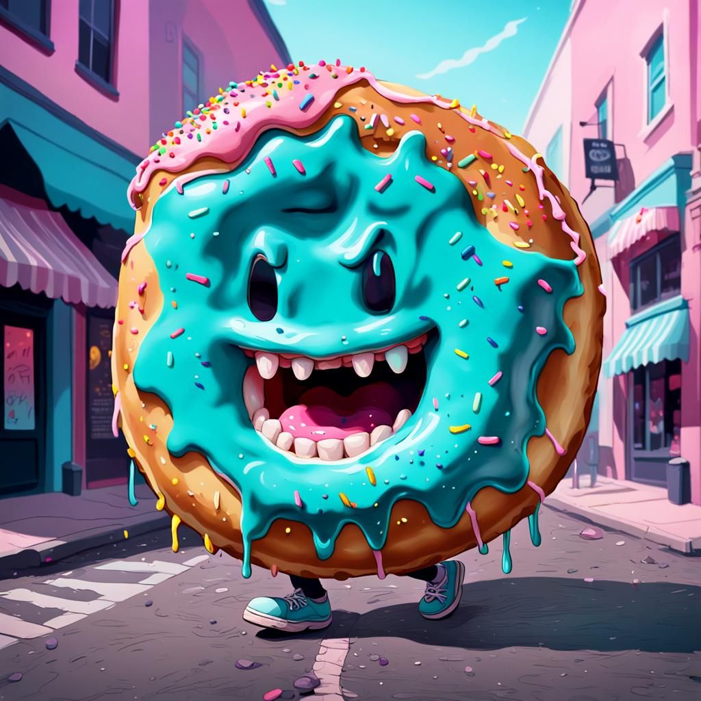 Pastel Donut with Teeth: Cute Horror in Hyperrealism