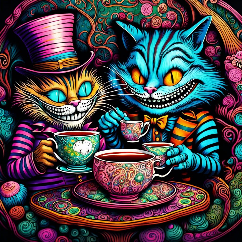 Psychedelic Tea Party: Cheshire Cat and Mad Hatter