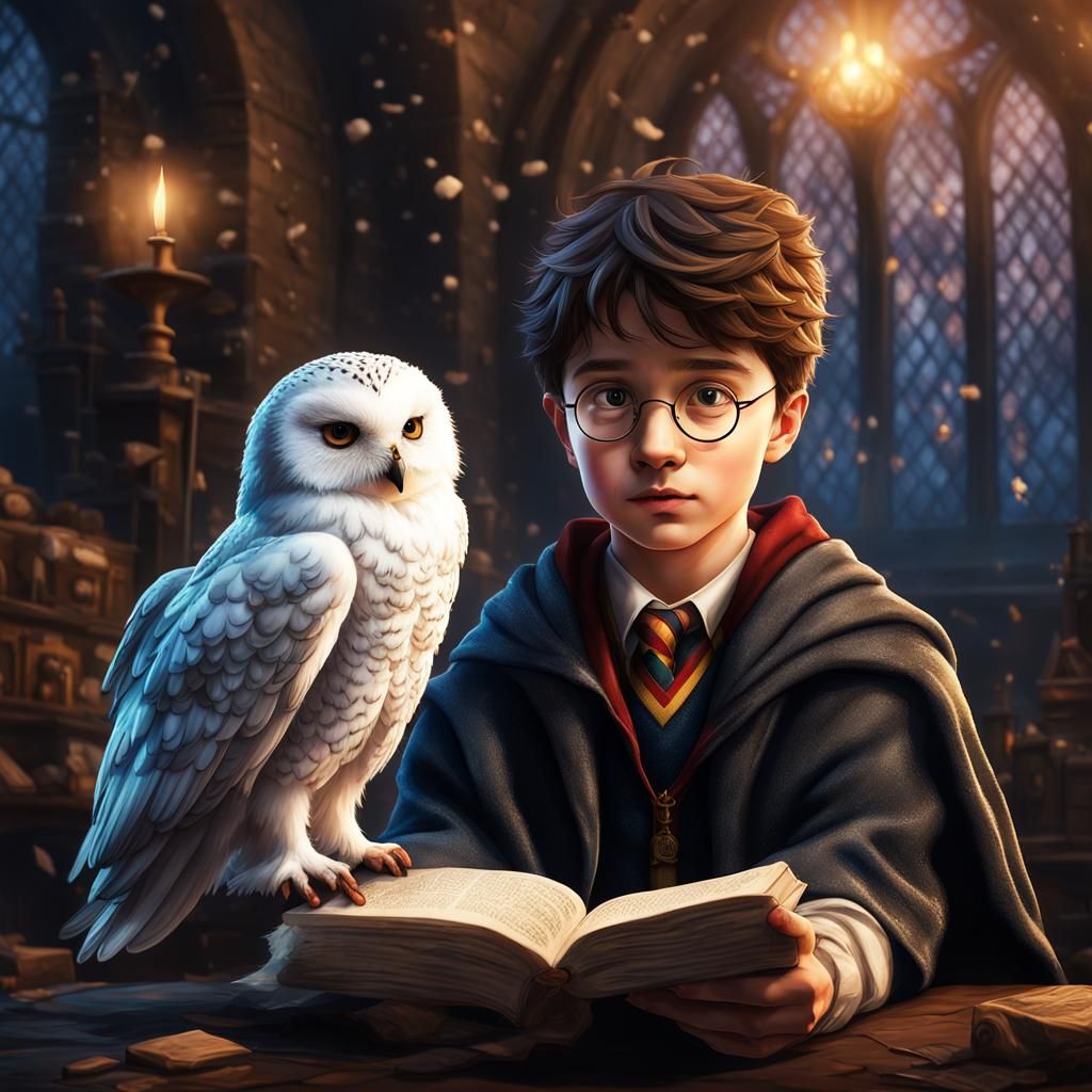 Realistic Harry Potter and Hedwig Portrait