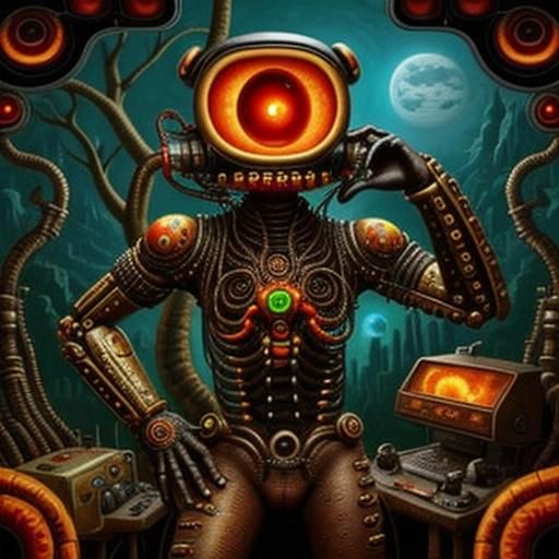 Biopunk Evolution of Vintage Technology in Naive Art