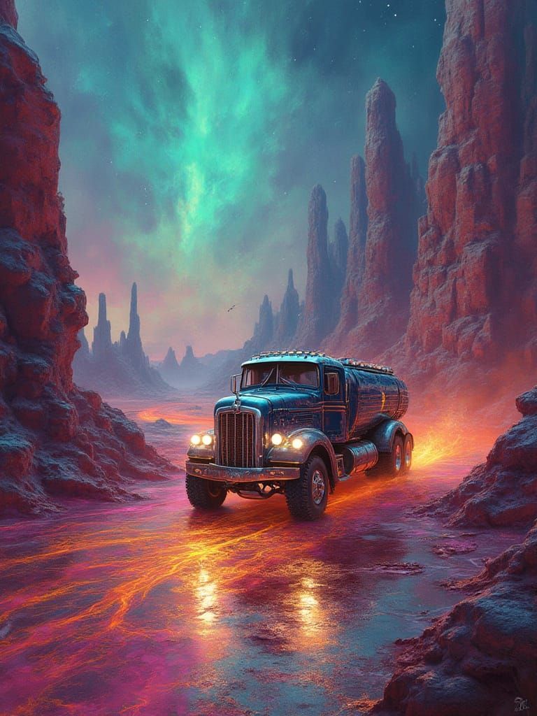 Cyberpunk Truck Speeds Through Surreal Landscape in Crazon D...