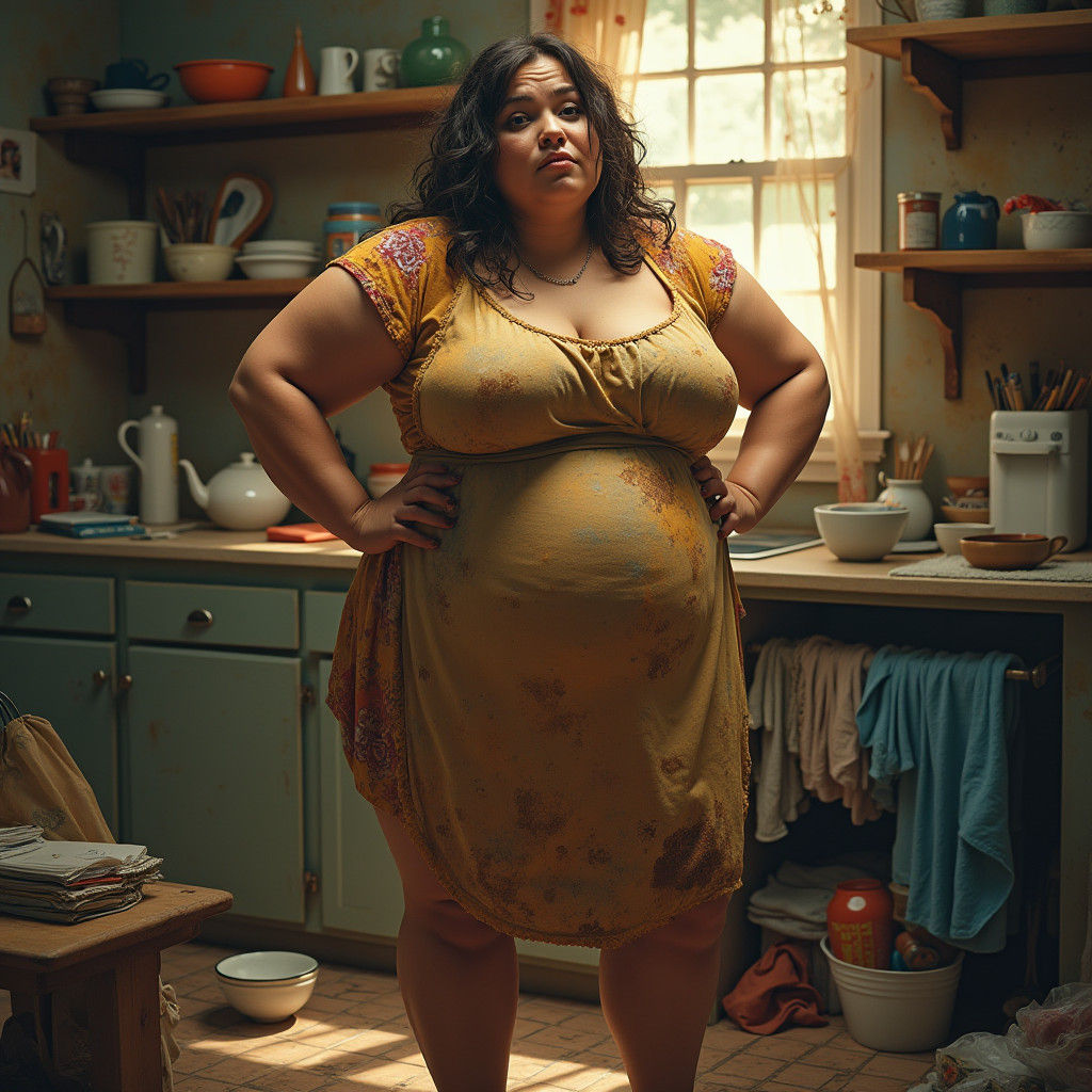 Exhausted Woman in Chaotic Home: Matte Painting