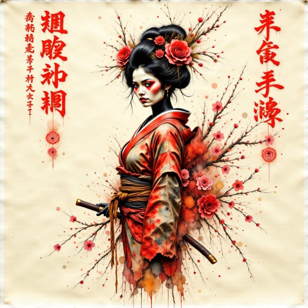 Cyberpunk Geisha in Neo-Japonisme Style