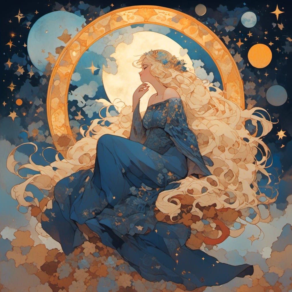 Pregnant Woman in Art Nouveau Celestial Style