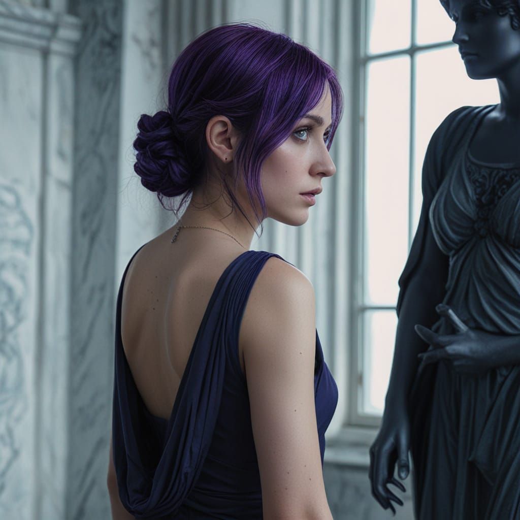 Gothic Woman with Purple Hair in Soft Lighting