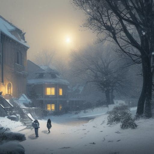 Family Surprise in Snowy Winter Scene