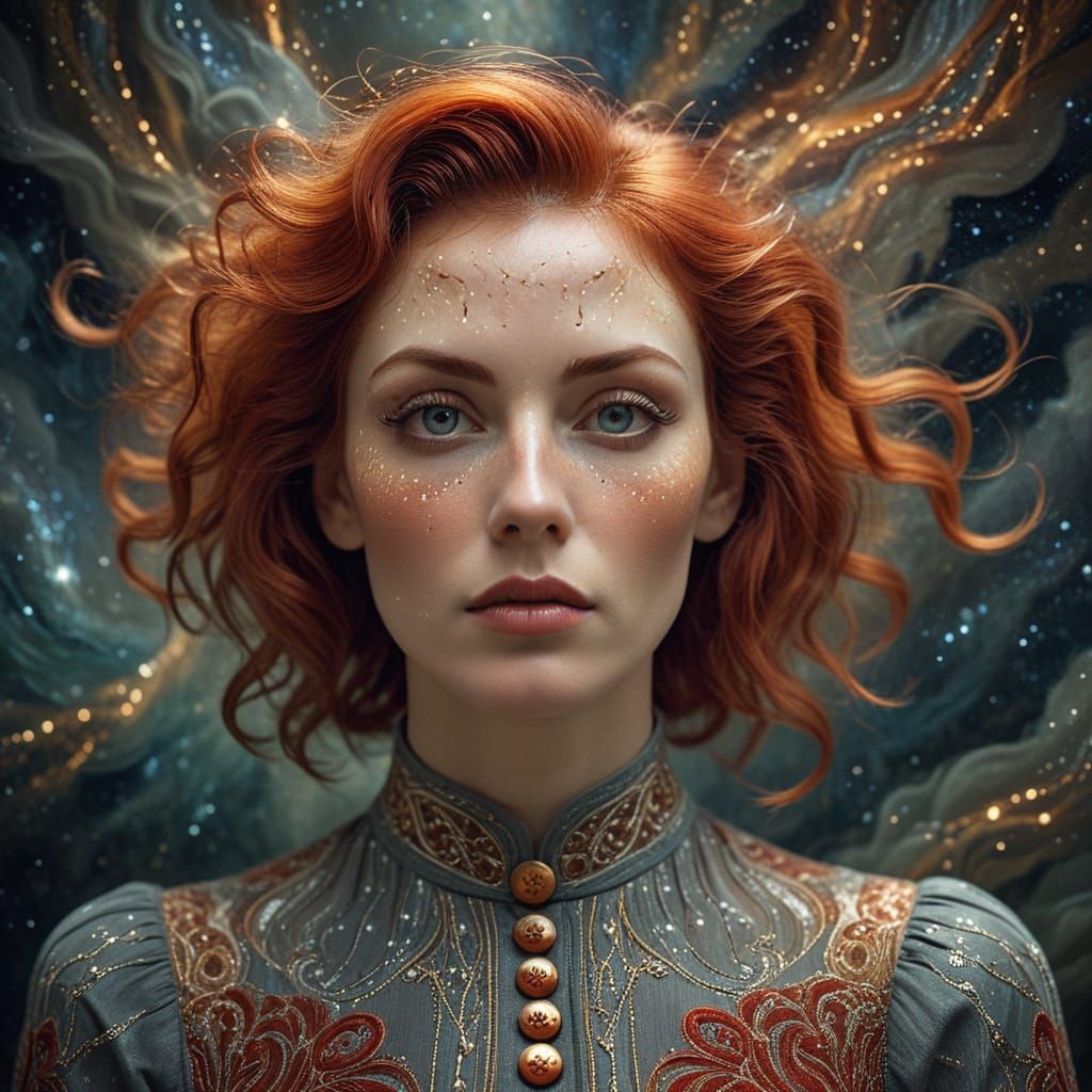 Celestial Woman Portrait in Pre-Raphaelite Style