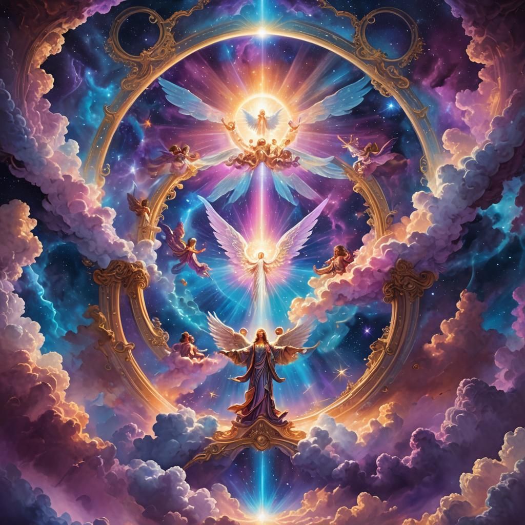 Angels Guard Ethereal Portal in Mystical Cosmos