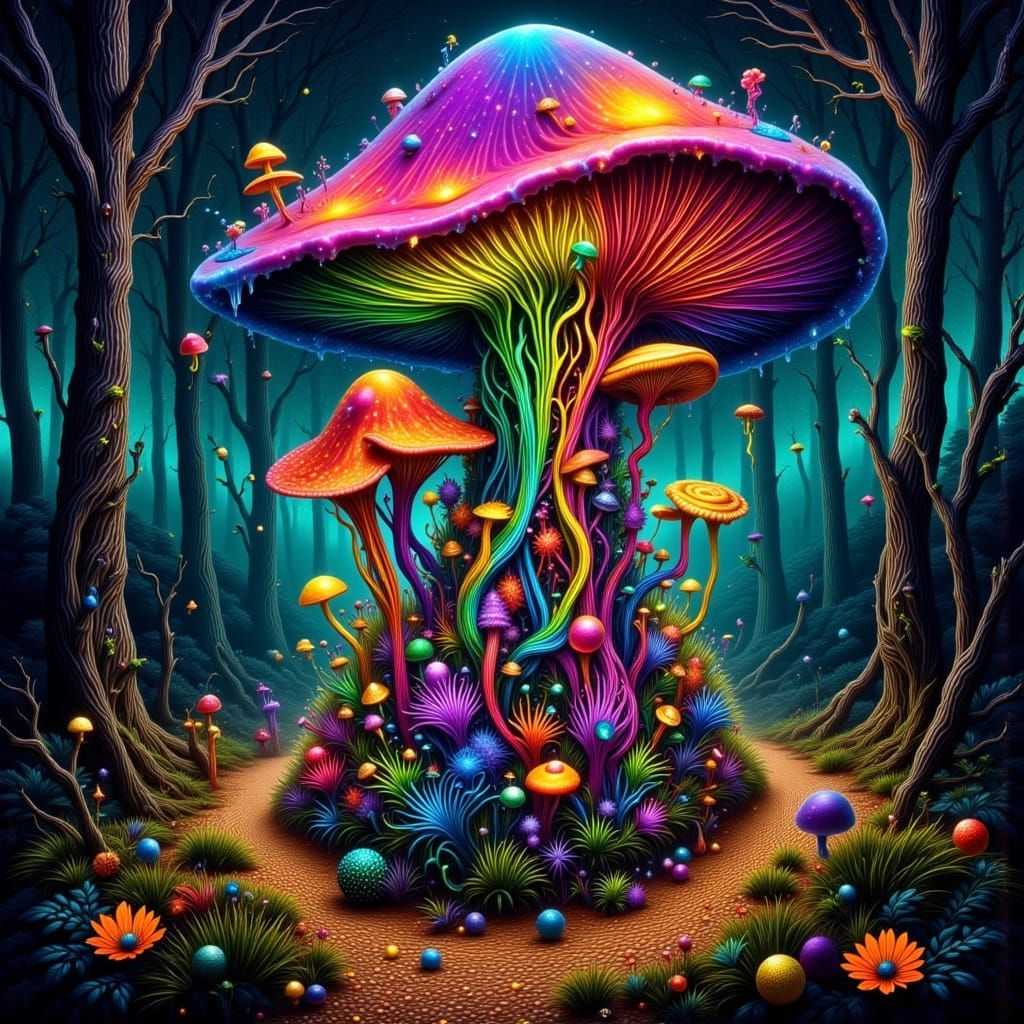 Neon psychedelic mushrooms gone wild