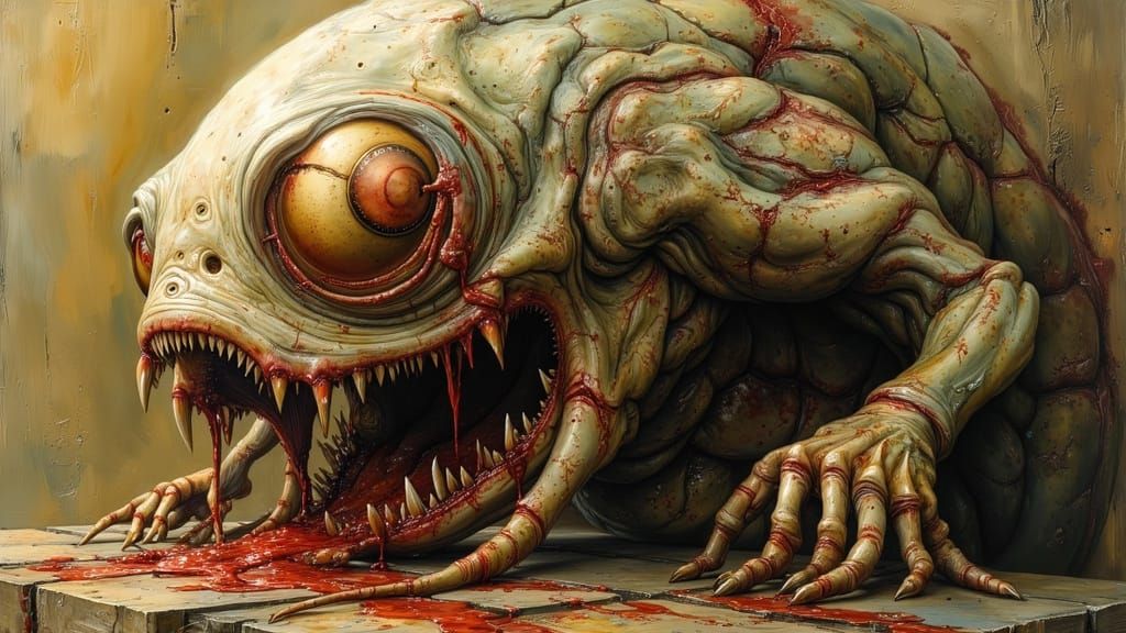 Menacing Biomechanical Eyeball with Jagged Teeth