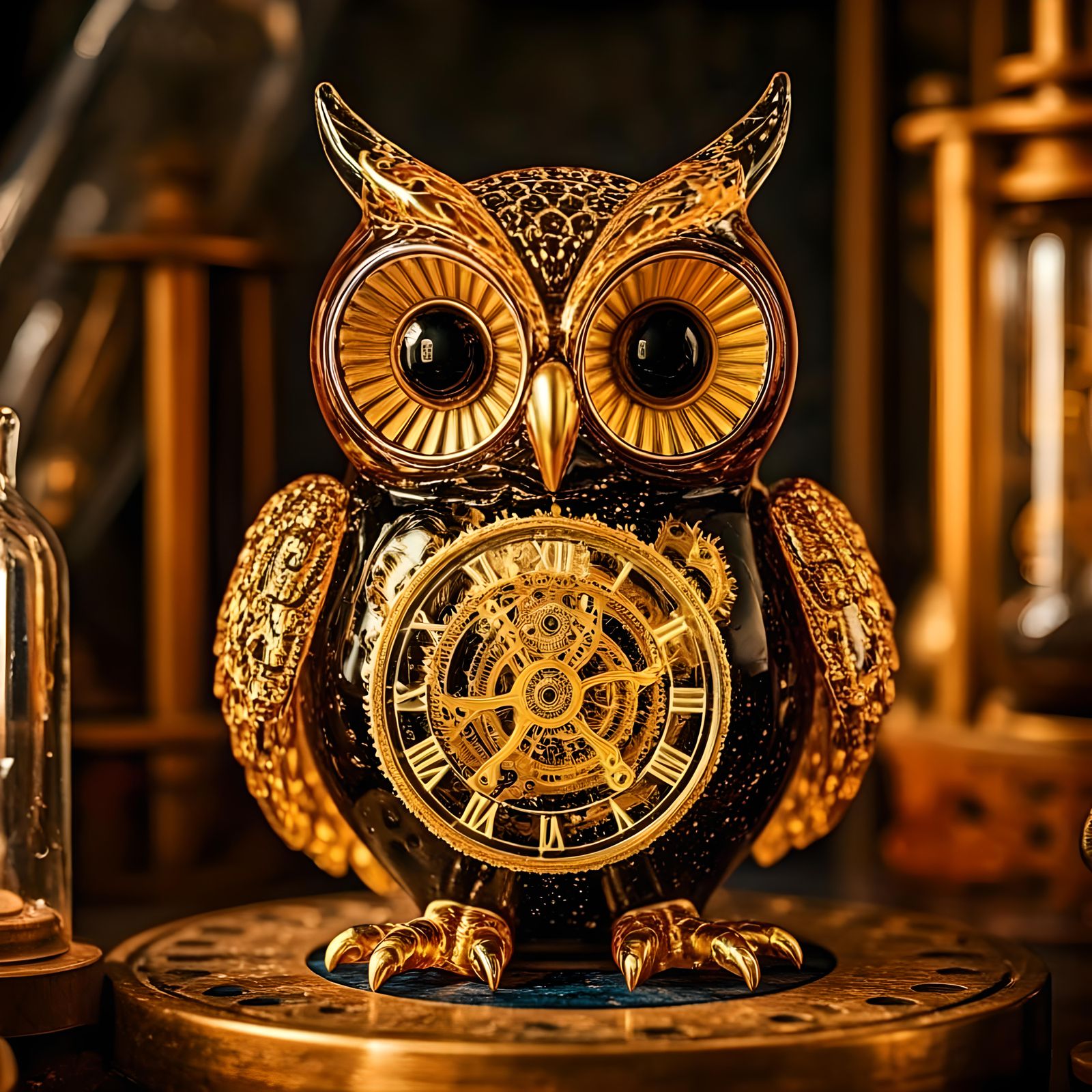 Blown Glass Clockwork Owl in Sorcerer's Lab