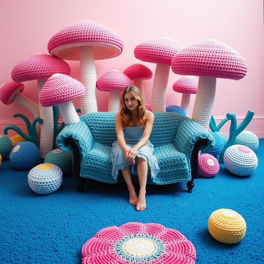 Surreal Crochet Dreamscape in 1980s Style