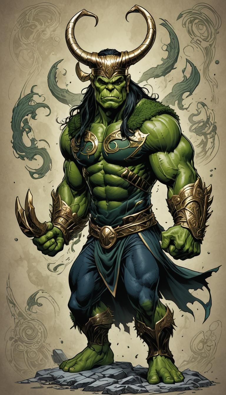 Hulk as Loki in Norse Mythology Comic Art