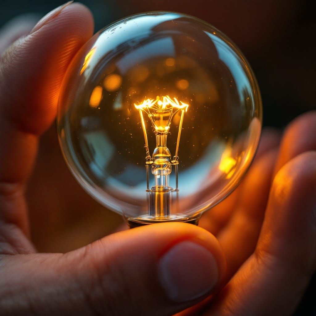 Gentle Hand Cradles Glowing Incandescent Light