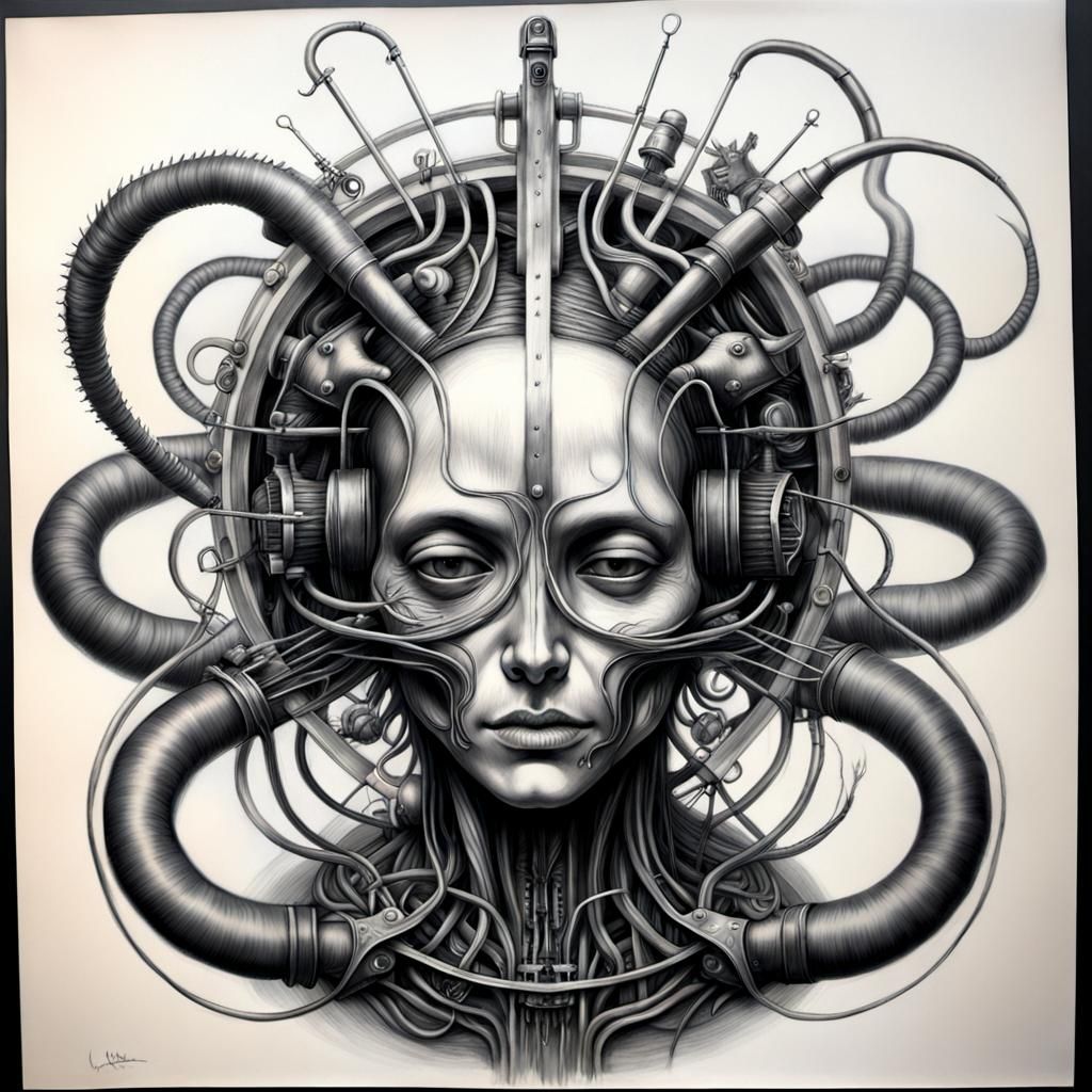 Surreal Charcoal Drawing: Intertwined Worlds