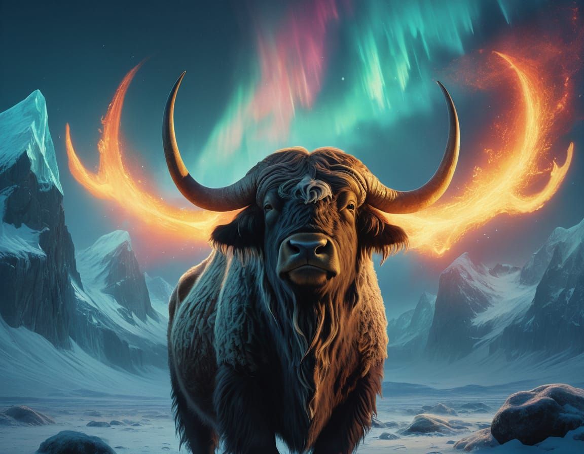 Colossal Yak on Frozen Tundra, Painterly Style
