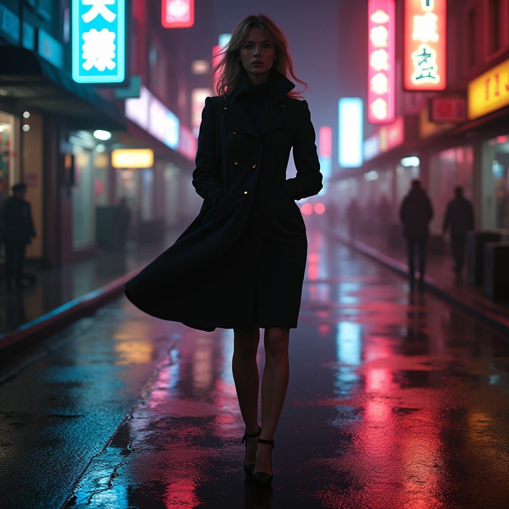 Seductive City Siren Unveiled in Hyperrealistic Noir Aesthet...