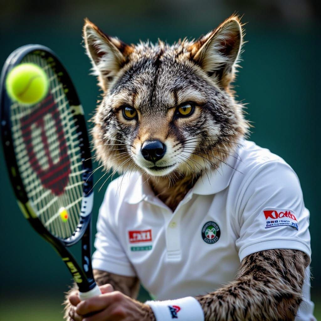 Anthropomorphic Animal Tennis Player in Wimbledon Whites