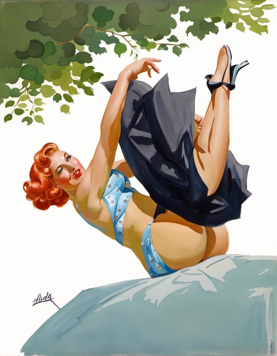 Pin-Up Girl Portrait in Gouache Style