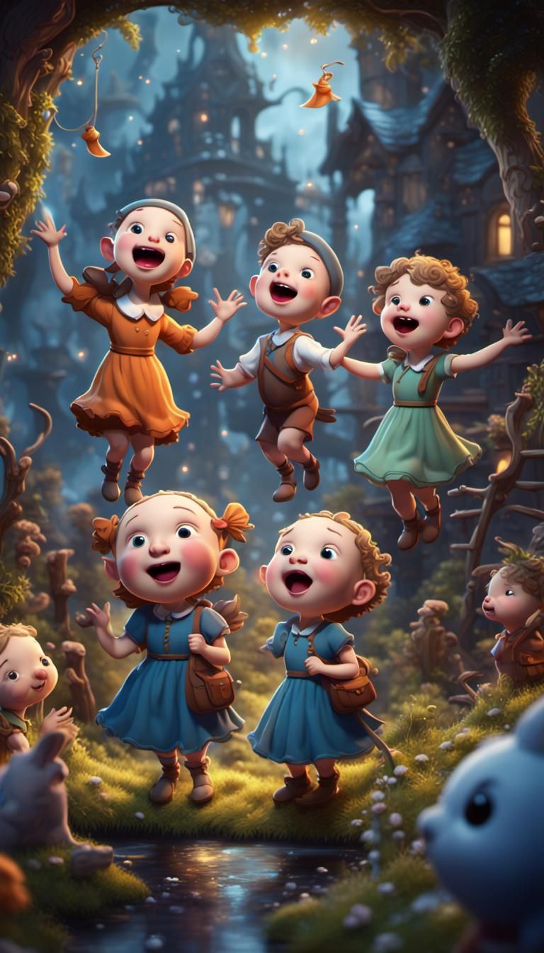 Happy Children Singing Nursery Rhymes: Fantasy Concept Art