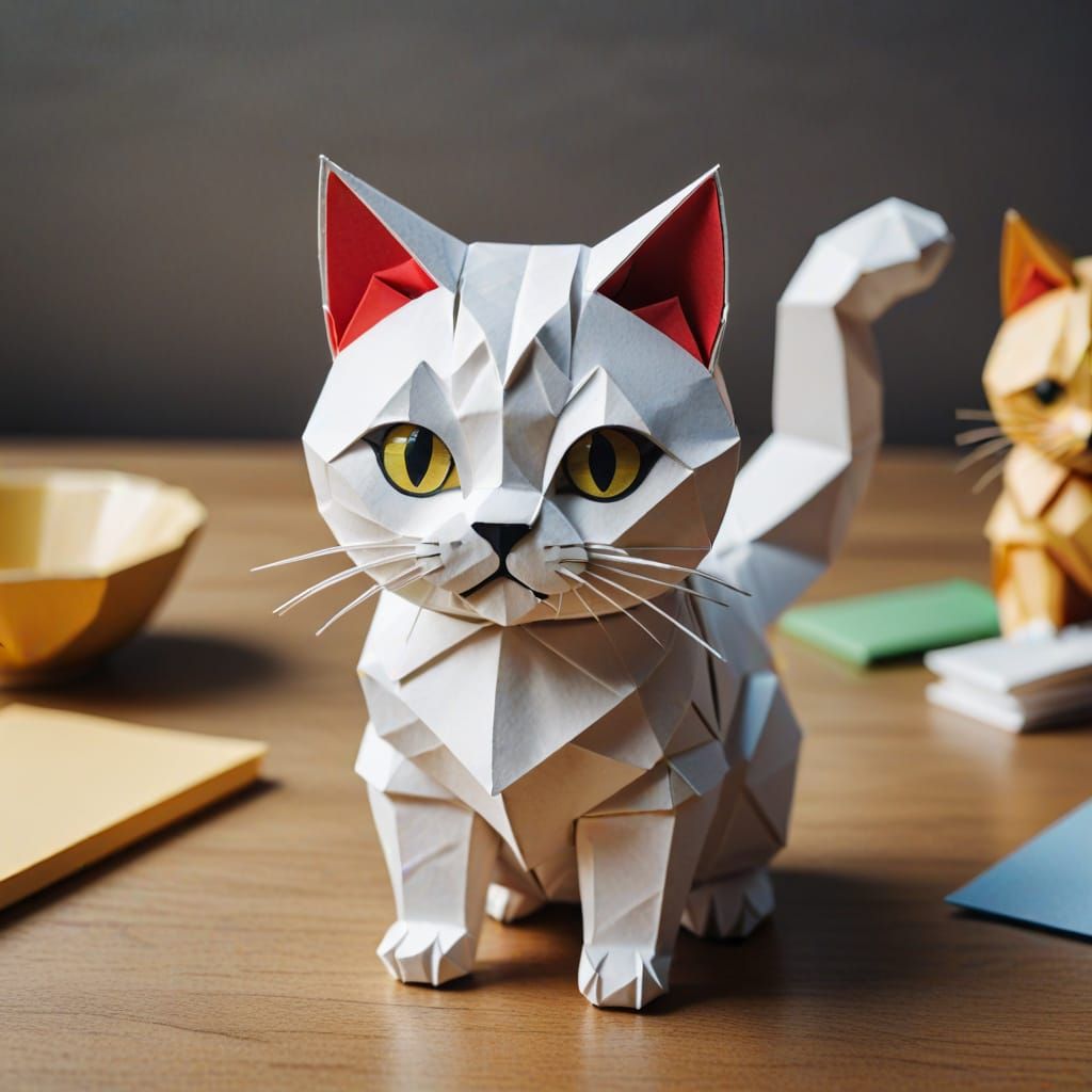 Origami Papercraft Cat Sculpture