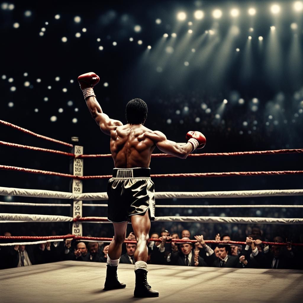 Rocky Balboa Victory in Boxing Ring: Digital Painting