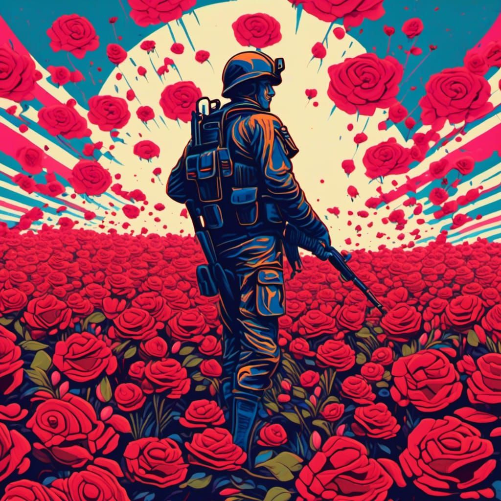 Soldier in Roses: Pop Art Screen Print