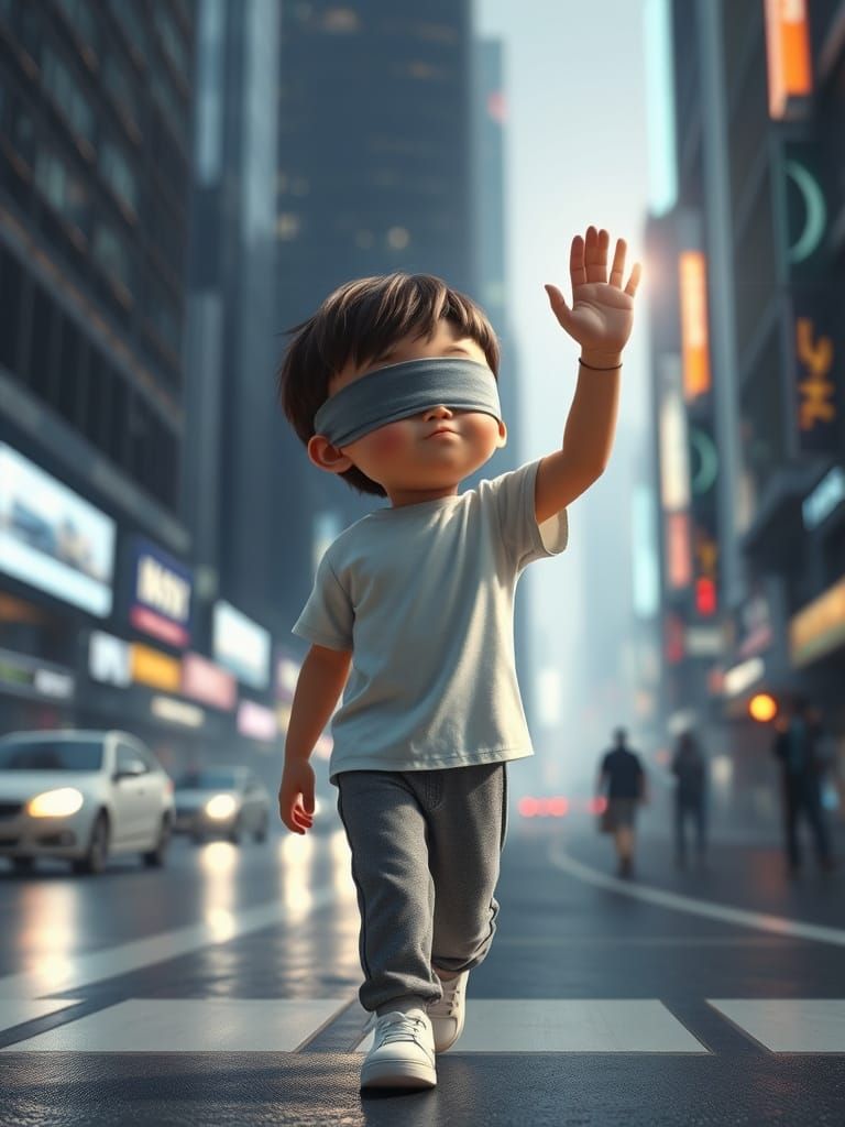 Child Walks Through Futuristic City in Pixar Style
