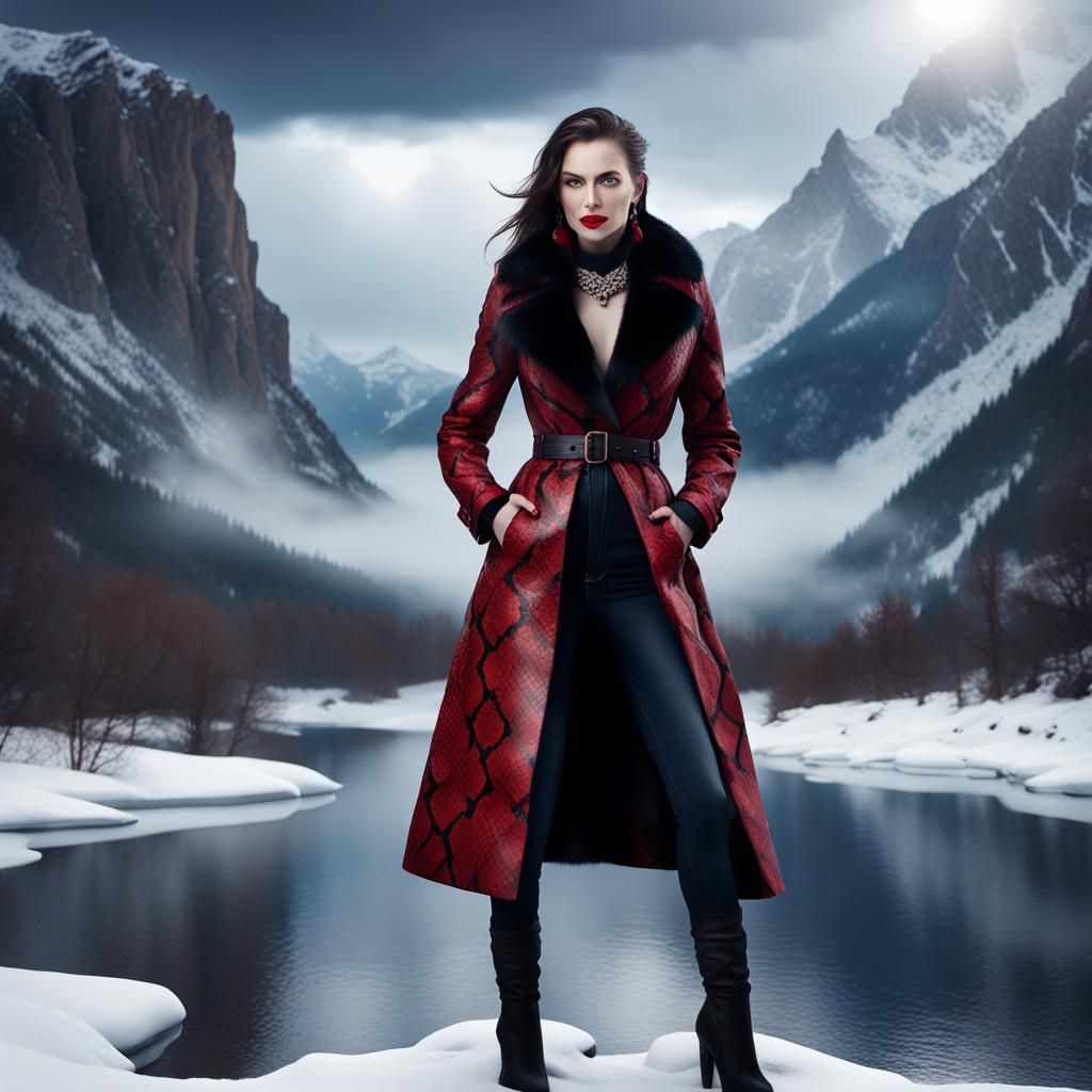 Snowy Mountain Portrait in Dark Fantasy Style