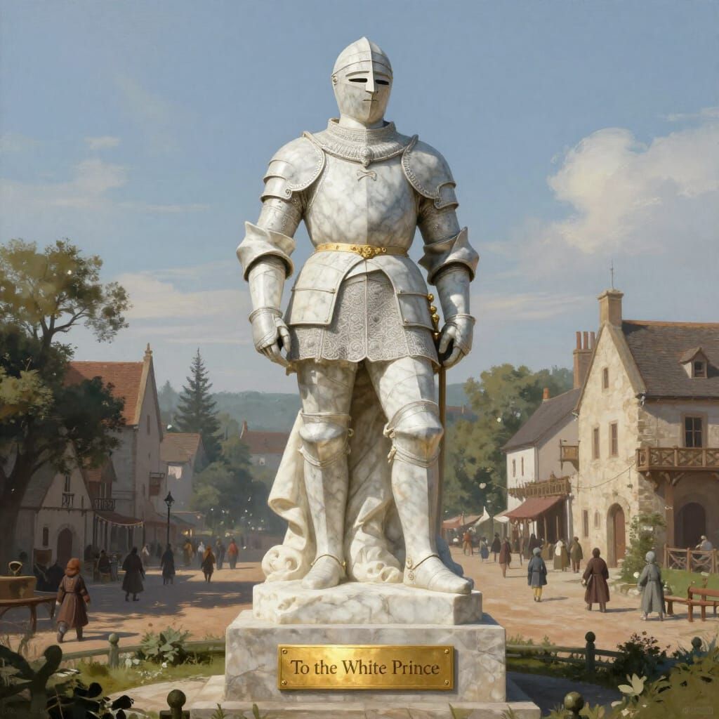 Colossal Knight Statue in Medieval Town Park
