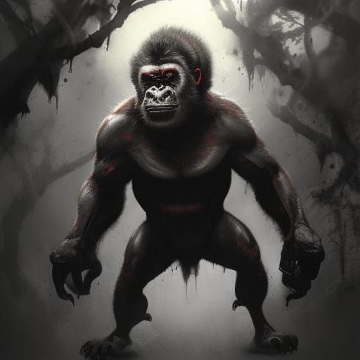 Sinister Demonic Gorilla: A Dark Fantasy Portrait