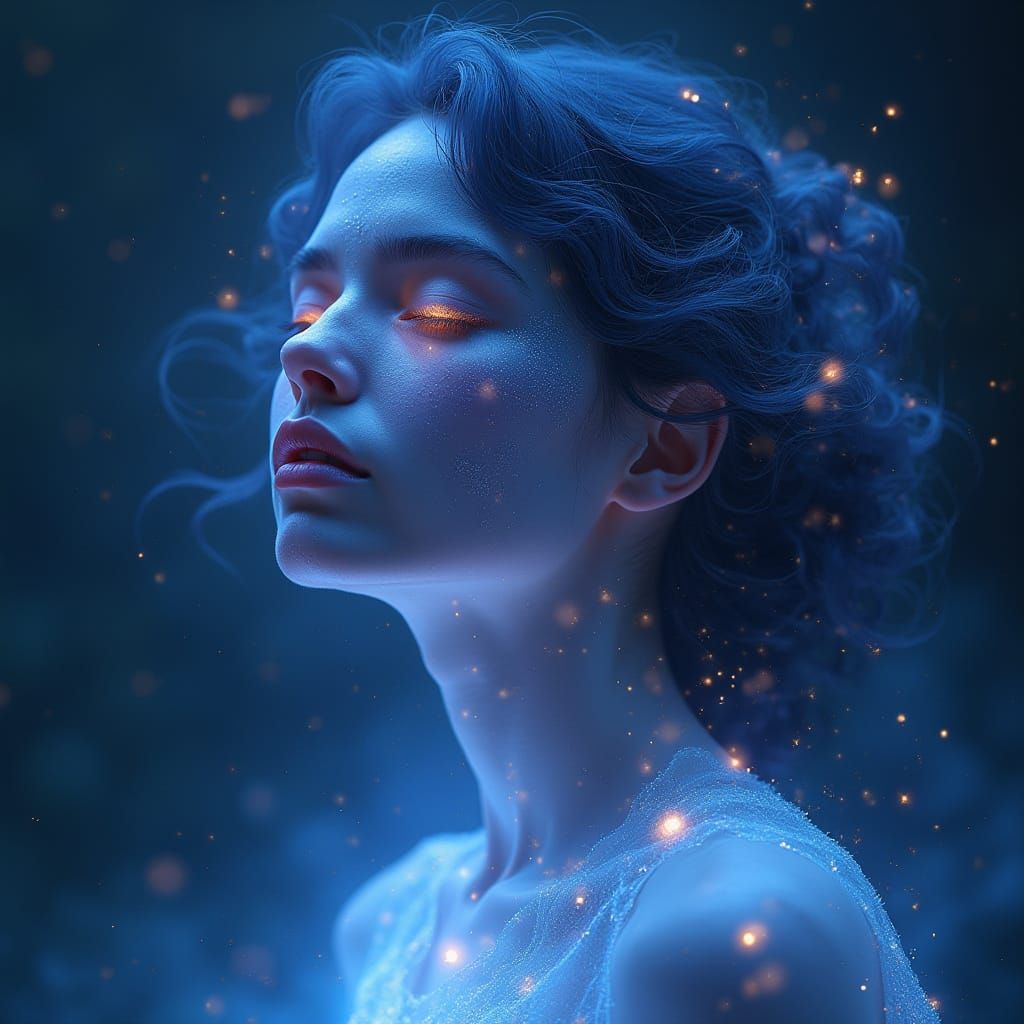 Ethereal Woman with Constellation Skin in Digital Art