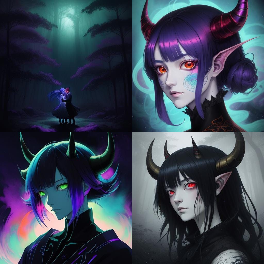 Anime Demon Girl Portrait in Manga Style