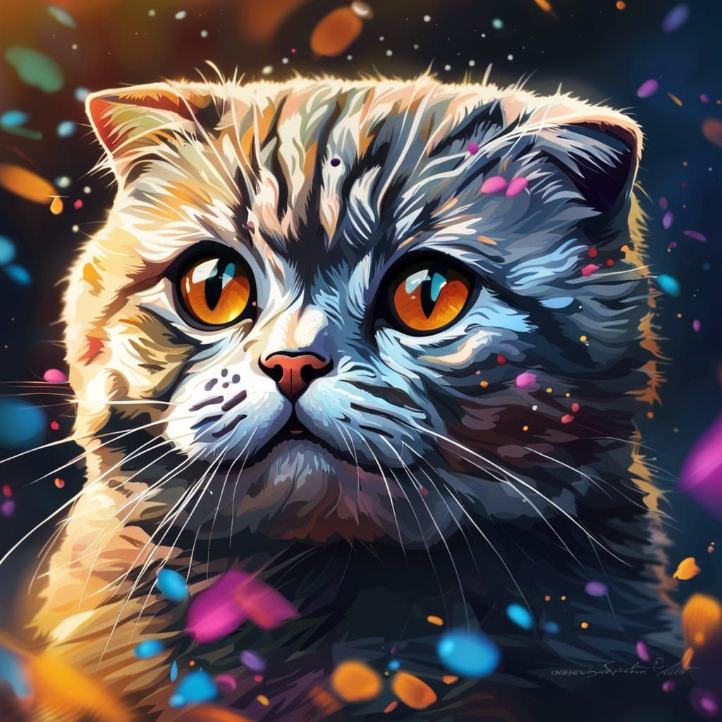 Hyperrealistic Scottish Fold Cat in Splash Art Style