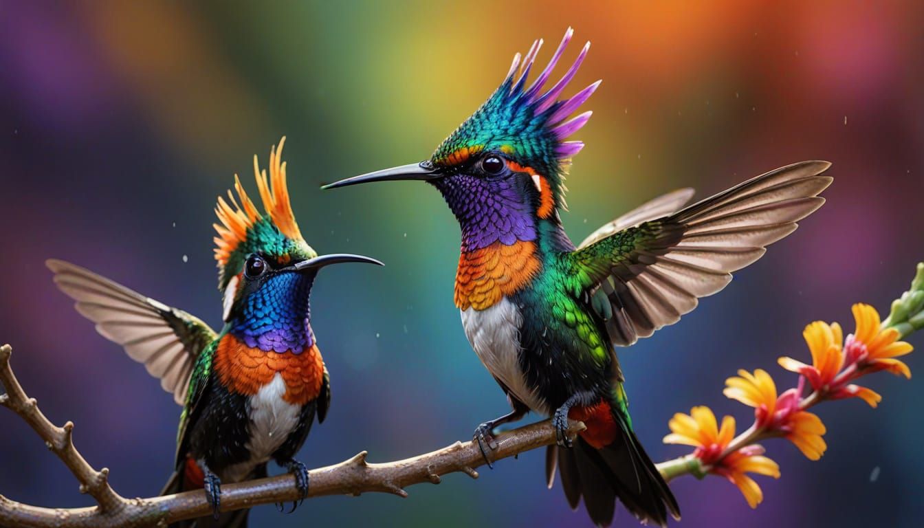 Black-Crested Coquette in Hyperrealistic Splash Art