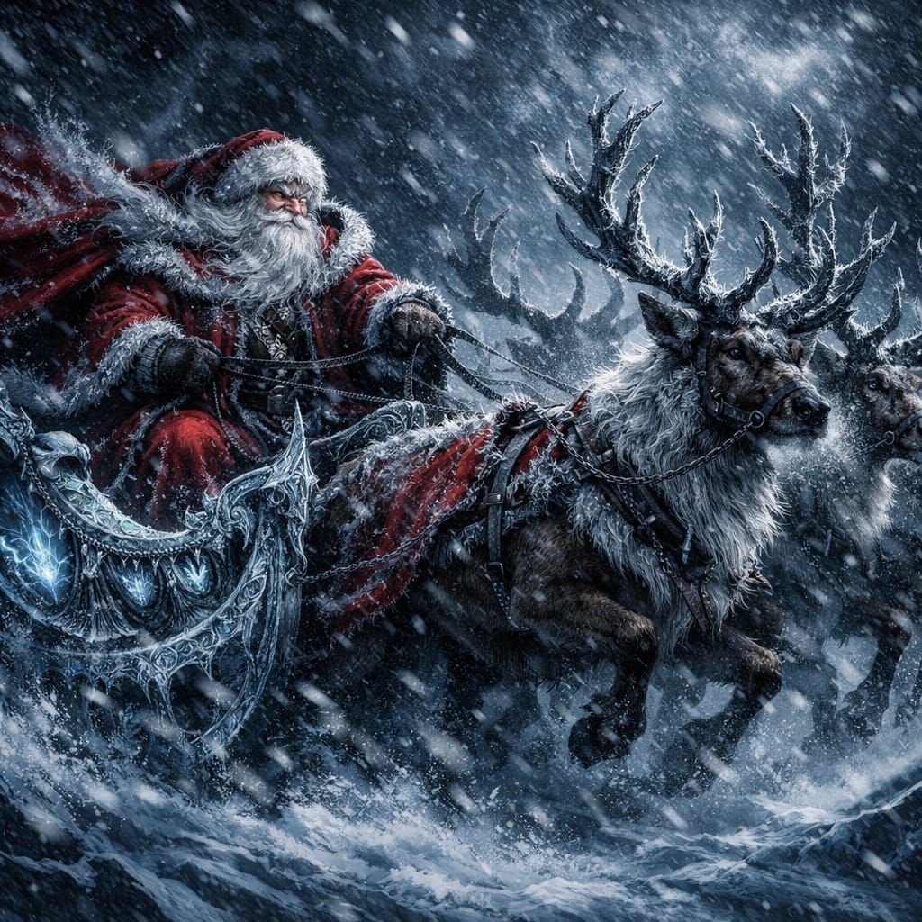 Epic Dark Fantasy Santa Claus in Winter Storm