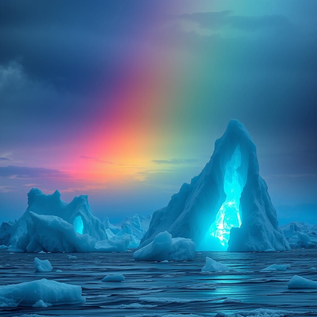 Rainbow Light Illuminates Icy Ocean