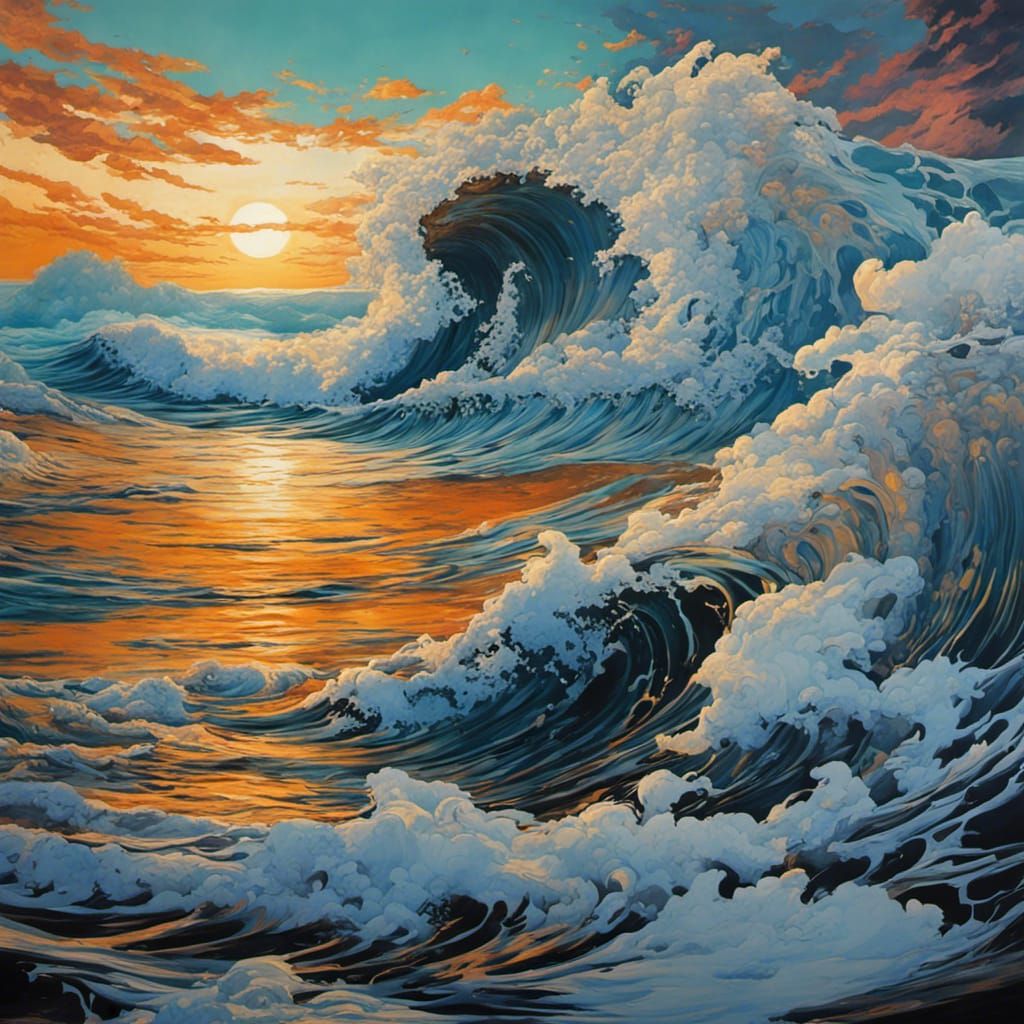 Man Floating in Waves, Yoshitaka Amano Style