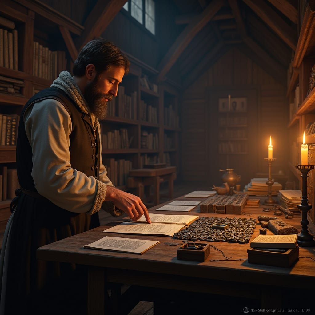 Historical Johannes Gutenberg Prints in 15th Century Medieva...