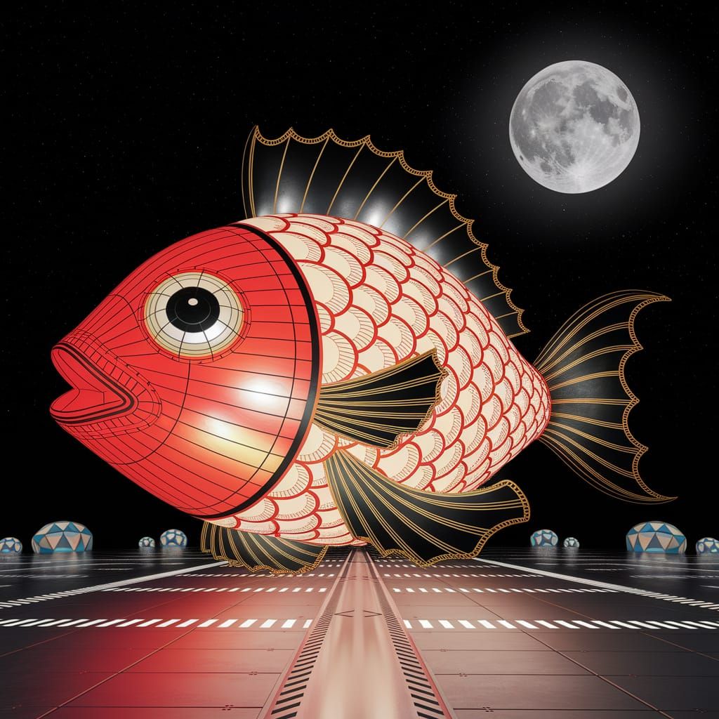 Colossal Fish Lantern Spaceship on Lunar Base