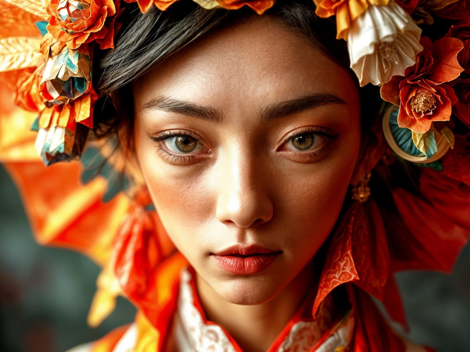 Sci-Fi Origami Portrait in Maximalist Style