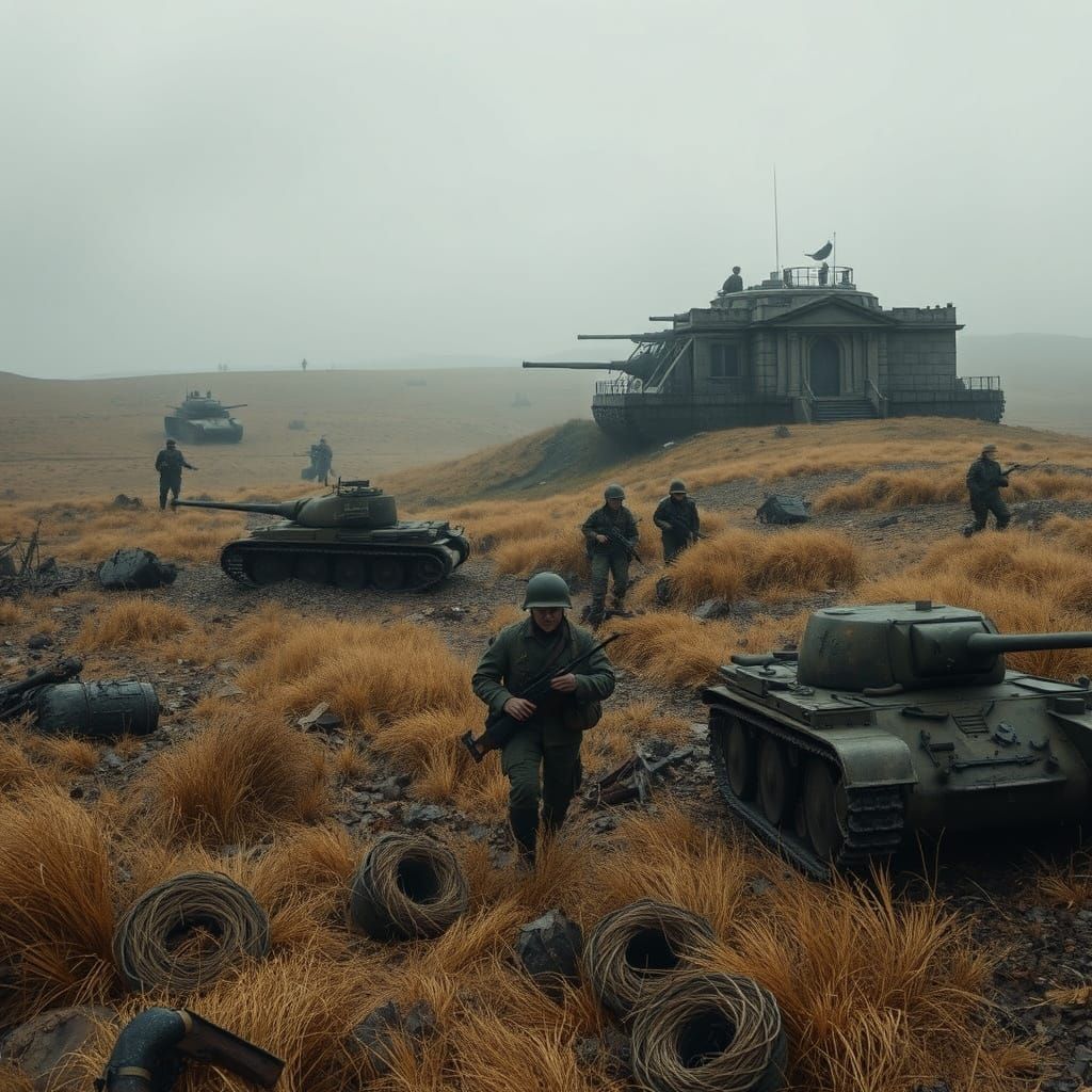 World War II Battlefield in Dramatic Lighting